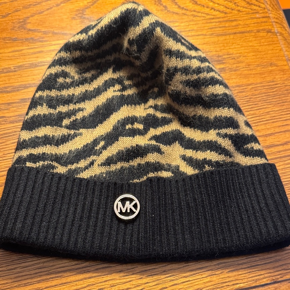 Michael Kors Animal Print Black and Gold Hat